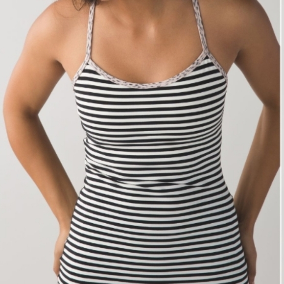 Lululemon (Size 10) Black Stripe/Dottie Dash Grain Trim "Power Y" Racerback Tank - Picture 1 of 7